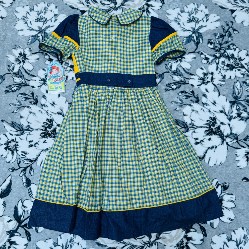 Vintage Narci Stell Dress Kids Size 10 Yellow Blue Plaid New With Tags Folk Lace - Picture 7 of 12
